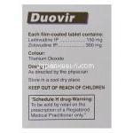 デュオビル Duovir, ラミブジン/ ジドブジン	配合錠 Cipla 成分表示