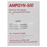 アンピシリン 500 mg カプセル (Cipla) 製造者情報
