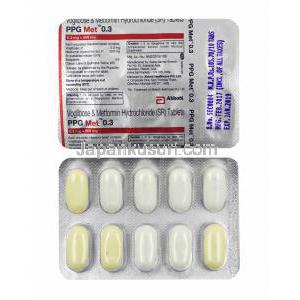 PPG メット (メトホルミン/ ボグリボース) 0.3mg 錠剤