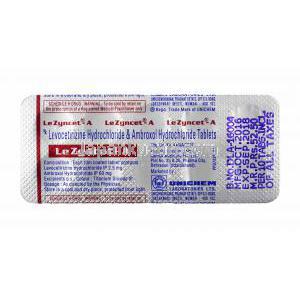レジンセット A (レボセチリジン/ アンブロキソール) 錠剤裏面
