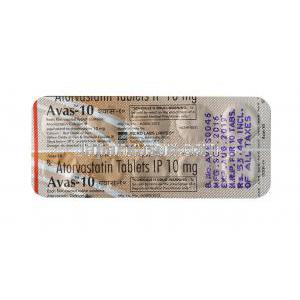 アヴァス,アトルバスタチン 10 mg, 錠剤, シート情報