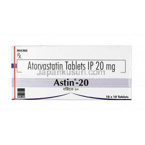 アスチン, アトルバスタチン,  20 mg,錠剤, 箱表面