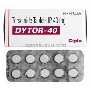 ダイトール, トラセミド 40mg 錠 (Cipla) 箱、錠剤