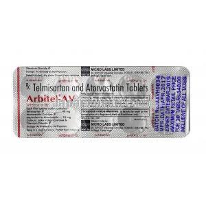アービテル AV,  テルミサルタン 40mg /アトルバスタチン 10mg, 錠剤, シート情報