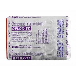 オフロックス TZ Oflox TZ, チオニダゾール600mg / オフロキサシン 200mg 錠剤裏面