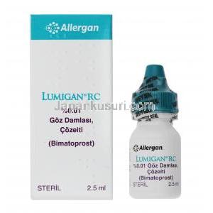ルミガン RC, ビマトプロスト  0.03% 2.5ML 点眼薬 (Allergan) 箱、ボトル