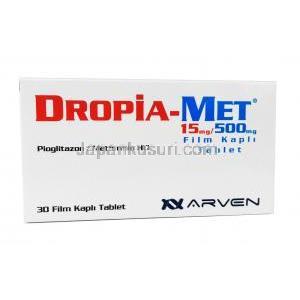 ドロピアメット (ピオグリタゾン 15 mg/ メトホルミン 500 mg) 箱前面