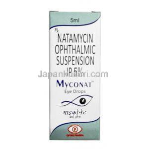 ミコナット点眼薬, ナタマイシン 5% w/v, 点眼薬 5mL, 製造元： Optho Pharma Pvt Ltd, 箱表面