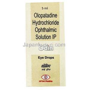オディン点眼薬, Olopatadine オロパタジン2.22mg, 点眼薬 5mL, 製造元：Optho Phama, 箱表面