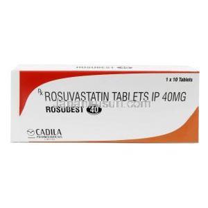 ロスベスト 40, ロスバスタチン 40mg,製造元:Cadila Pharmaceuticals Ltd, 箱表面