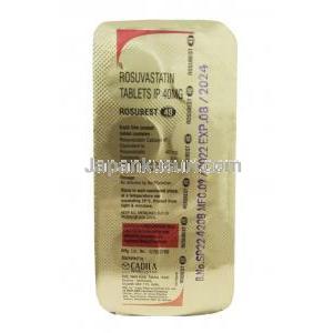ロスベスト 40, ロスバスタチン 40mg,製造元:Cadila Pharmaceuticals Ltd, シート情報