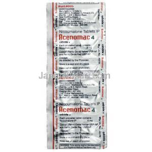 アセノマック, アセノクマロール 4 mg, 製造元：Macleods Pharmaceuticals,シート情報