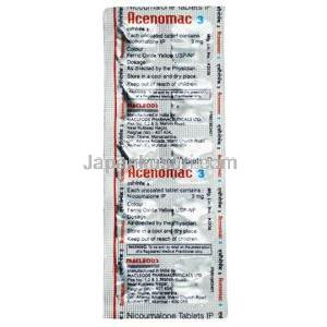 アセノマック, アセノクマロール 3 mg, 製造元：Macleods Pharmaceuticals,シート情報