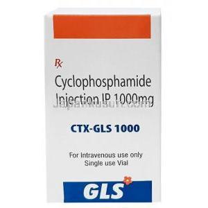 CTX-GLS 注射, シクロホスファミド 1000mg, 注射バイアル, 製造元：GLS Pharma Ltd,箱表面