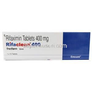 リファクリーン 400, リファキシミン, 400 mg, 製造元：Emcure Pharmaceuticals Ltd, 箱表面