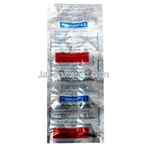 プラミペックス 0.5, プラミペキソール 0.5mg, 徐放性錠, 製造元:Sun Pharmaceutical Industries, シート情報, 成分, 注意事項