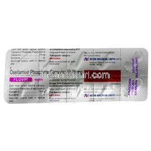フルビル, リン酸オセルタミビル 75 mg, カプセル, 製造元：Hetero Drugs,シート情報