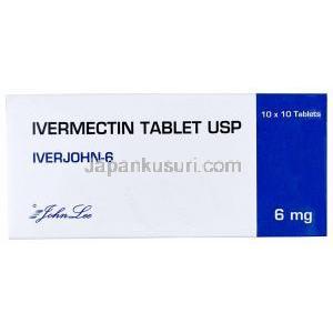 イベルジョン 6, イベルメクチン 6 mg,製造元： Johnlee Pharmaceuticals, 箱表面