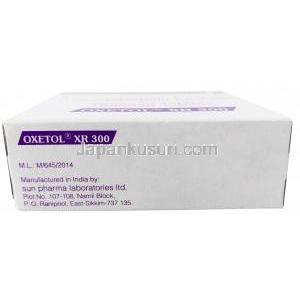 オクセトル XR 300, オクスカルバゼピン 300 mg, 製造元：Sun Pharmaceutical Industries Ltd, 箱情報,製造元