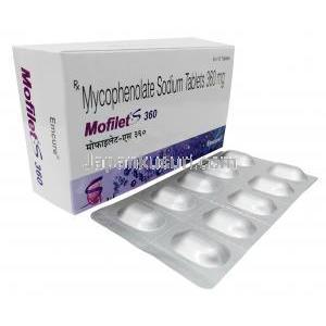 モフィレット S, ミコフェノール酸モフェチル 360 mg, 製造元：Emcure Pharma, 箱, シート
