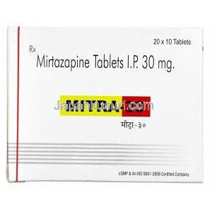 ミトラ, ミルタザピン 30mg, 製造元:Elikem, 箱表面