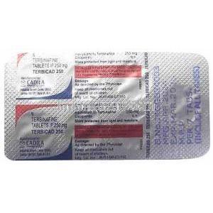 テルビカド, テルビナフィン 250 mg, 7 錠, 製造元:Cadila Pharmaceuticals Ltd, シート情報