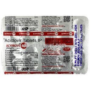 アシプローブ, アシクロビル 800 mg, 製造元:Johnlee, シート情報