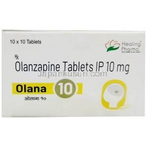 オラナ 10, オランザピン 10 mg, 製造元:American Remedies,箱表面