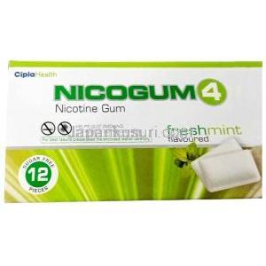 ニコガム 4, ニコチン 4mg, ガム12pcs,製造元：Cipla, 箱表面