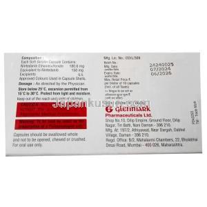 ニンダニブ 150, ニンテダニブ 150mg, 製造元：Glenmark Pharmaceuticals, 箱情報