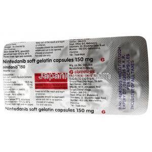 ニンダニブ 150, ニンテダニブ 150mg, 製造元：Glenmark Pharmaceuticals, シート情報