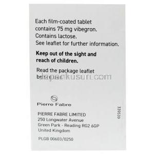 オブゲムサ, ビベグロン 75 mg, 製造元：Pierre Fabre, 箱情報, 製造元