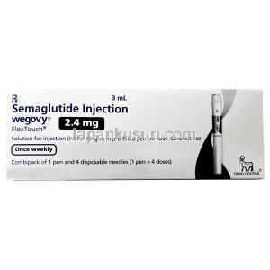 ウゴービ, セマグルチド 2.4 mg, ペン型注射 (コンビパック)  4回分, 3 mL, 製造元：ノボノルディスクファーマインド, 箱表面