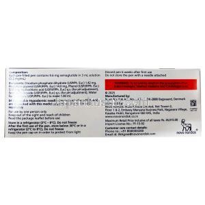ウゴービ, セマグルチド 2.4 mg, ペン型注射 (コンビパック)  4回分, 3 mL, 製造元：ノボノルディスクファーマインド, 箱情報, 成分, 注意事項