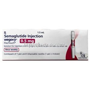 ウゴービ, セマグルチド 0.5 mg, ペン型注射 (コンビパック)  4回分, 1.5 mL, 製造元：ノボノルディスクファーマインド, 箱表面