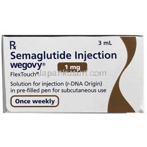 ウゴービ, セマグルチド 1 mg, ペン型注射 (コンビパック)  4回分, 3 mL, 製造元：ノボノルディスクファーマインド, 箱側面