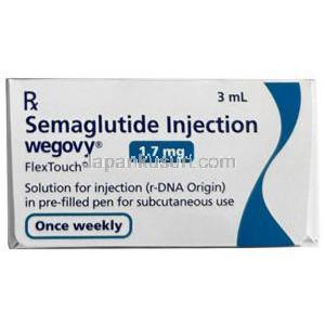 ウゴービ, セマグルチド 1.7 mg,1.7 mg ペン型注射 (コンビパック )  4回分, 3 mL, 製造元：ノボノルディスクファーマインド, 箱側面