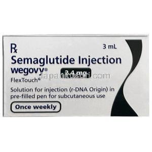 ウゴービ, セマグルチド 2.4 mg, ペン型注射 (コンビパック)  4回分, 3 mL, 製造元：ノボノルディスクファーマインド, 箱側面