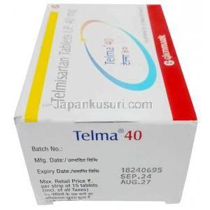 テルマ 40, テルミサルタン 40 mg, 製造元：Glenmark Pharmaceuticals,箱情報, 製造日, 消費期限