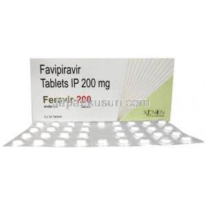 フェラビル 200, ファビピラビル 200 mg, 34 錠, 製造元：Xenon Pharma, 箱, シート
