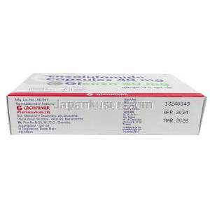 グレンザ, エンザルタミド 40 mg, 製造元：Glenmark Pharma, 箱情報, 製造日, 消費期限