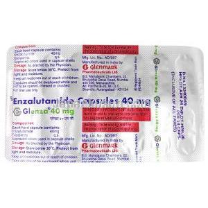 グレンザ, エンザルタミド 40 mg, 製造元：Glenmark Pharma, シート情報