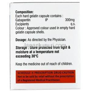 グラバゼップ 300,ガバペンチン 300 mg, 製造元：Johnlee Pharmaceuticals, 箱情報