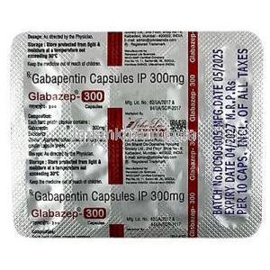グラバゼップ 300,ガバペンチン 300 mg, 製造元：Johnlee Pharmaceuticals, シート情報