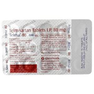 テルマ 80, テルミサルタン 80 mg, 製造元：Glenmark Pharmaceuticals,シート情報