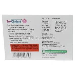 エンクロファート, エンクロミフェン 50mg,製造元：Maneesh Pharmaceuticals Ltd, 箱情報
