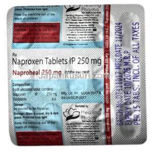 ナプロヒール, ナプロキセン 250 mg, 製造元：Healing Pharma India Pvt Ltd, シート情報
