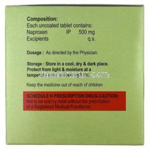 ナプロヒール, ナプロキセン 500 mg, 製造元：Healing Pharma India Pvt Ltd, 箱情報, 成分