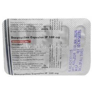 ミニサイクリン, ドキシサイクリン 100 mg, 製造元：Shreya Life Sciences, シート