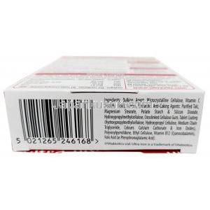 ビタバイオティクス ウルトラ アイロン,ビタミンC 80mg/葉酸 200μg/ビタミンB12 10μg/ 鉄分 14mg, 製造元：Vitabiotics Ltd, 箱情報, 成分